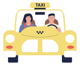 taxi service driver and passenger in car front vector