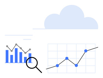 data analysis with bar and line charts under cloud vector image