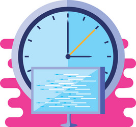 Time clock watch with monitor computer vector