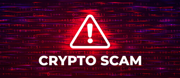 crypto scam warning symbol on digital binary code vector image