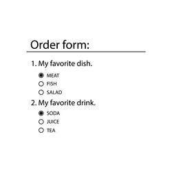 Online order form radio list is an html element vector