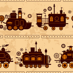 seamless pattern with steam engine machines vector image