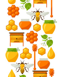 seamless pattern with honey and bee objects vector