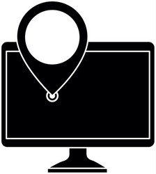 Computer with pointer location isolated icon vector