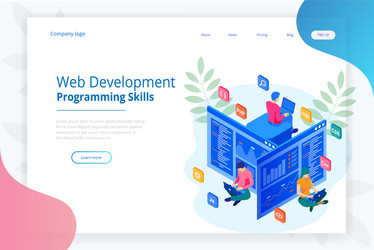 isometric programmer coding new project web vector