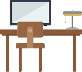 Front view desk with flat screen and lamp vector