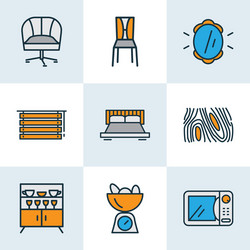 house icons colored line set with wall mirror vector