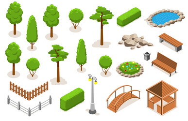 Park landscape icon with lawn and bushes Vector Image