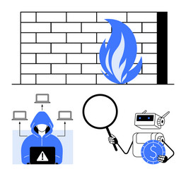 cybersecurity elements with firewall hacker vector image