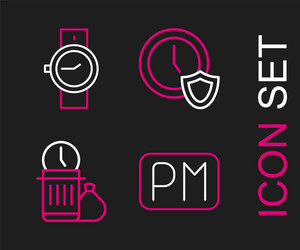 set line day time waste of clock with shield vector image