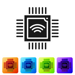 black computer processor with microcircuits cpu vector image
