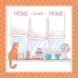 home sweet cardwindowsill with love objects vector