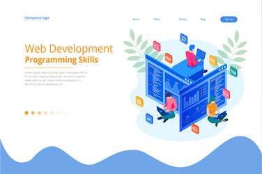 isometric programmer coding new project web vector image