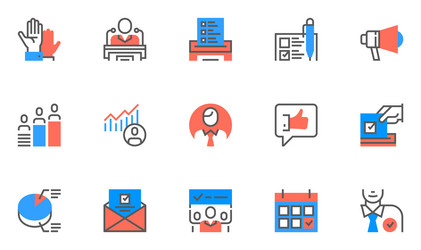 Voting and elections flat line icons set vector