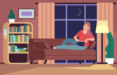 woman reading in couch young girl vector