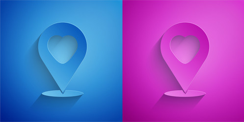 Paper cut map pointer with heart icon isolated vector