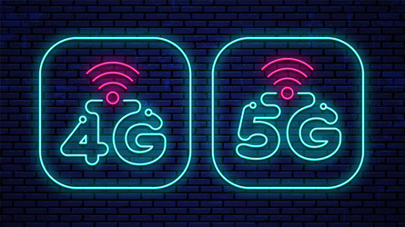 neon glowing 4g and 5g icons vector