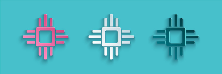 paper cut computer processor with microcircuits vector