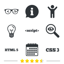 programmer coder glasses html markup language vector