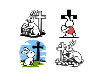 Easter bunny cross line art christian rabbit Vector Image