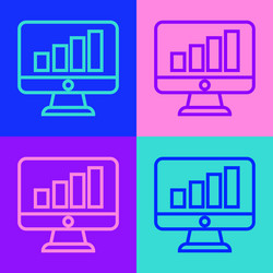 pop art line computer monitor with graph chart vector image