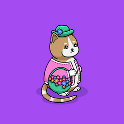 Cute lady cat character with a basket of flowers vector
