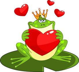 Cute Frog Prince Holding Heart Vector Image