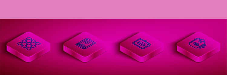 set isometric line blockchain technology bitcoin vector image