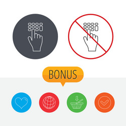 enter pin code icon click hand pointer sign vector