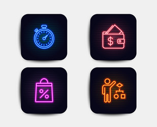 Wallet shopping bag and timer icons algorithm vector