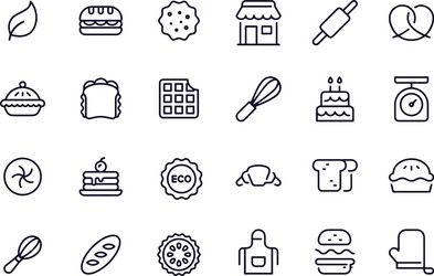 Bakery icons design black and white outline vector