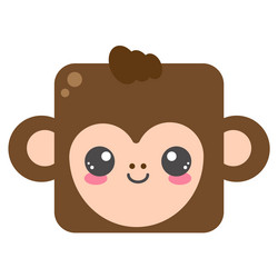 cute square monkey face cartoon head of animal vector