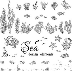 set of underwater marine design elements vector