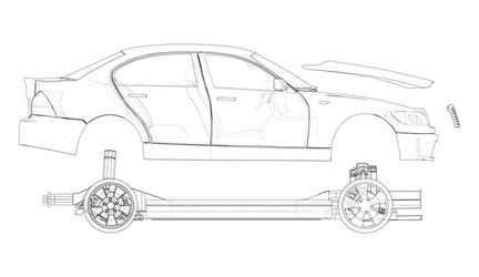 Assembling electric car vector