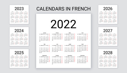 French calendar 2022 2023 2024 2025 2026 2027 vector