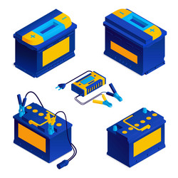 car battery isometric set vector