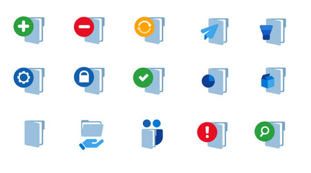 Folder document archive binder sharing icon set vector