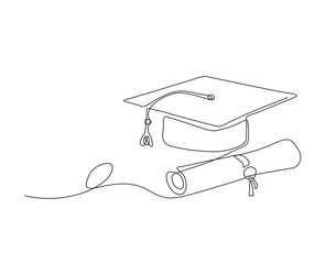 continuous one line drawing of graduation cap