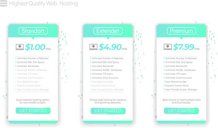 web hosting boxes plans for website vector image