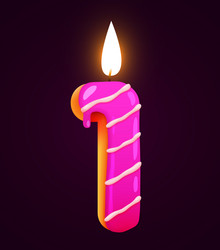 Birthday cake font number 1 with candle one year vector