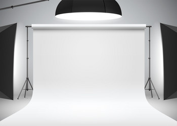 Photo studio white background with soft boxes Vector Image