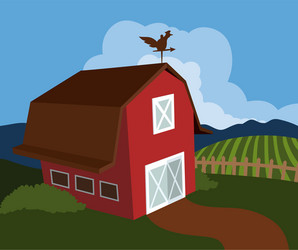Farm tractor and barn Royalty Free Vector Image