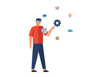 man using augmented reality for logistic and e vector image