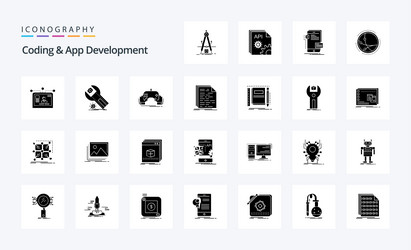 25 coding and app development solid glyph icon vector