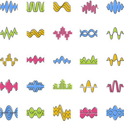 Sound and audio waves color icons set music vector