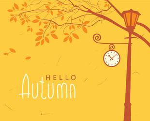 Autumn landscape with trees in the park and clock vector