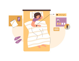 sleep tracker infographics characters sleeping vector