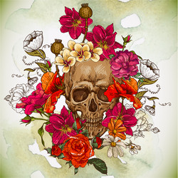 Day of the Dead Skull with Flowers Vector Image