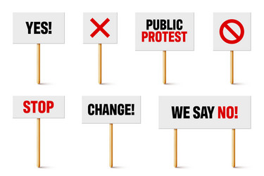 protest signs with slogan on wooden holder vector