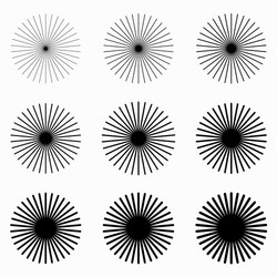 Set of 9 radial radiating lines elements circular vector